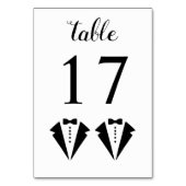 Black and white tuxedo two grooms gay wedding テーブルナンバー (正面)