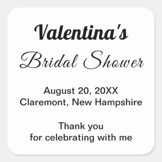 Black and White Typography Bridal Shower スクエアシール (正面)