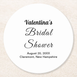 Black and White Typography Bridal Shower ラウンドペーパーコースター