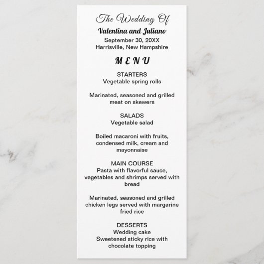 Black and White Typography Wedding Menu メニュー (正面)