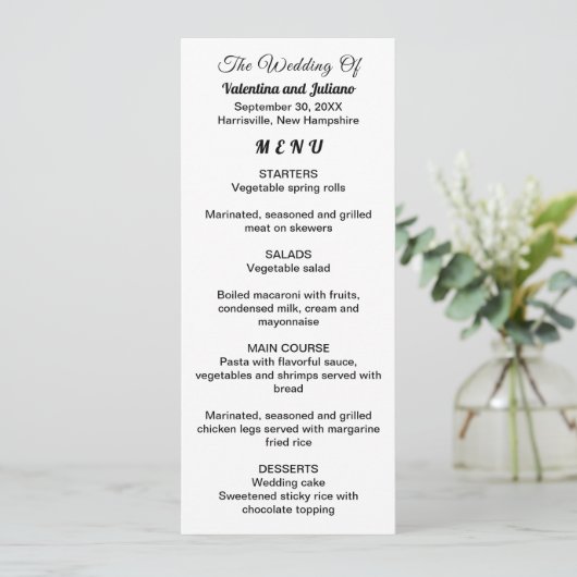Black and White Typography Wedding Menu メニュー (スタンド正面)