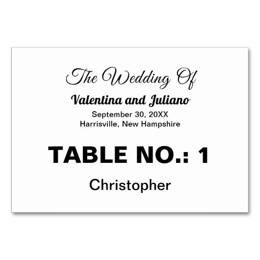 Black and White Typography Wedding Table Number テーブルナンバー (正面)