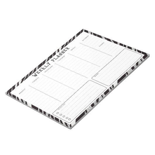 Black and White Undated Weekly Vertical Planner ノートパッド (アングル)