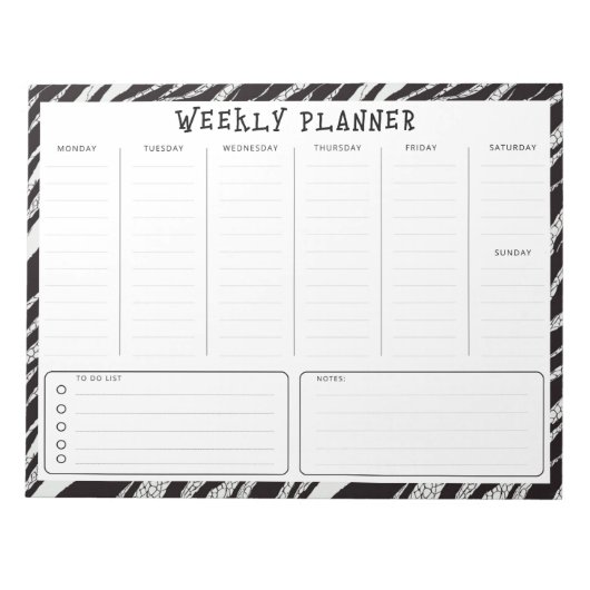 Black and White Undated Weekly Vertical Planner ノートパッド (正面)