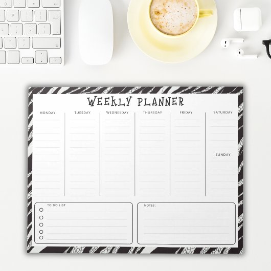 Black and White Undated Weekly Vertical Planner ノートパッド