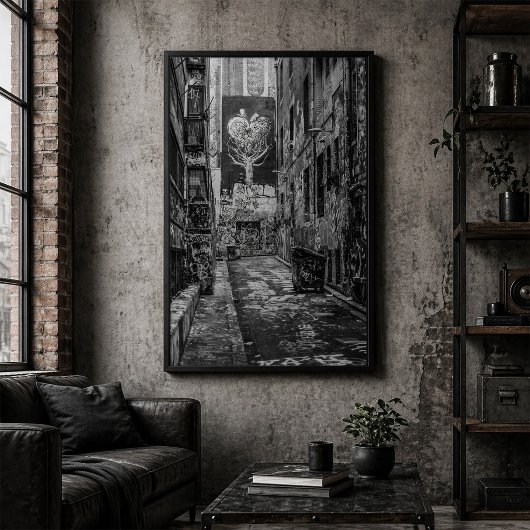 Black and White Urban Graffiti Laneway ポスター