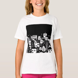 Black and white urban illustration tシャツ