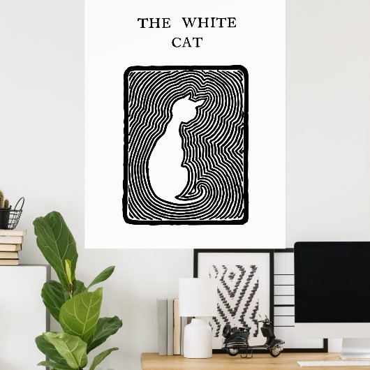 Black and white vector art The White Cat ポスター (ホームオフィス)