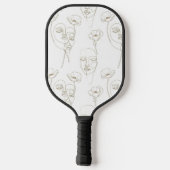 Black and White Vintage Floral Face Line Pattern 1 ピックルボールラケット (裏面)