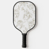Black and White Vintage Floral Face Line Pattern 2 ピックルボールラケット (裏面)