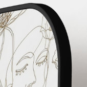 Black and White Vintage Floral Face Line Pattern 3 ピックルボールラケット (左詳細)