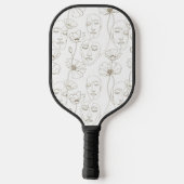 Black and White Vintage Floral Face Line Pattern 3 ピックルボールラケット (裏面)