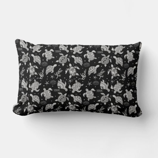 black and white vintage turtle pattern ランバークッション (正面)