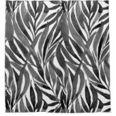 black and white watercolor leaves pattern シャワーカーテン (正面)