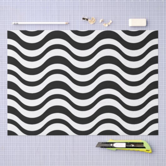 Black and White Wavy Abstract Pattern 薄葉紙 (クラフト)
