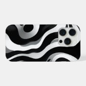 Black And White Wavy Op Art, iPhoneケース (裏面横)