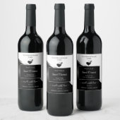 Black and White Wavy Silver Hearts Product Labels ワインラベル (ボトル)
