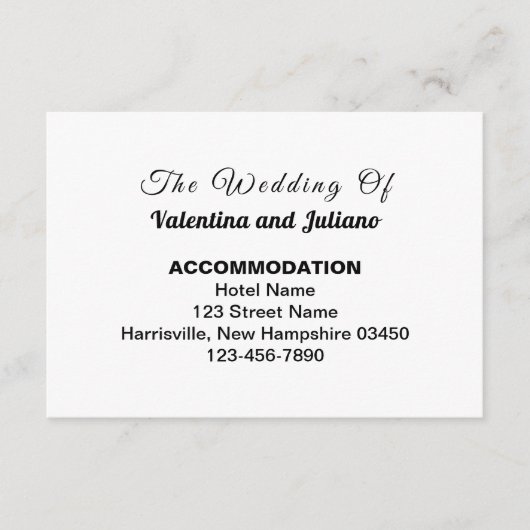 Black and White Wedding Accommodation エンクロージャーカード (正面)