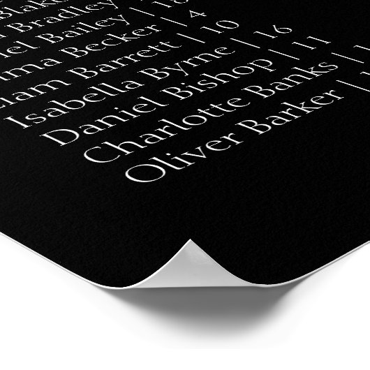 Black and White Wedding Alphabetical Seating Chart ポスター (角)