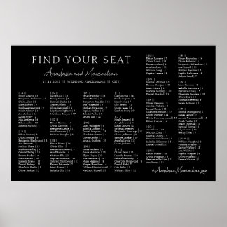 Black and White Wedding Alphabetical Seating Chart ポスター