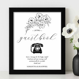 Black and White Wedding Audio Guest Book Sign ポスター