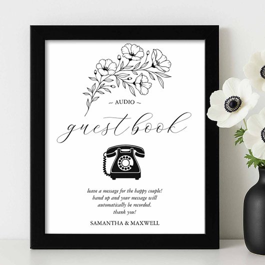 Black and White Wedding Audio Guest Book Sign ポスター