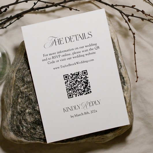 Black and White Wedding Details Qr Code エンクロージャーカード