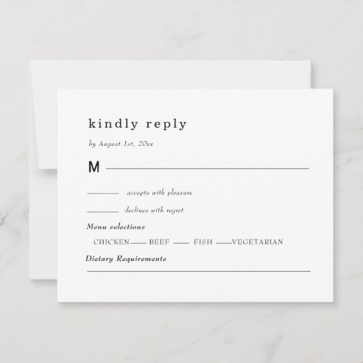 black and white wedding, foliage crest  出欠カード (正面)