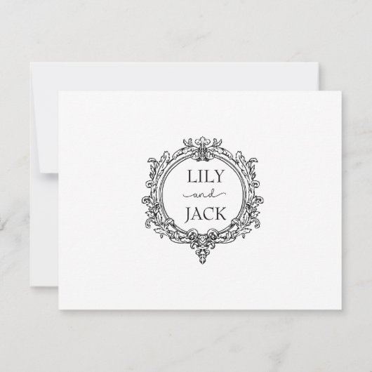 black and white wedding, foliage crest  出欠カード (裏面)