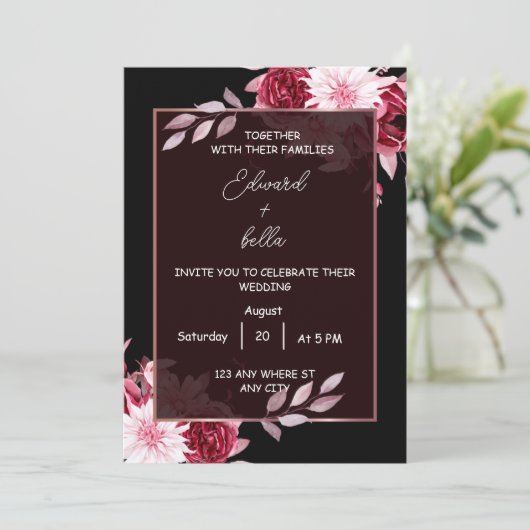 black and white wedding invitation 招待状 (スタンド正面)