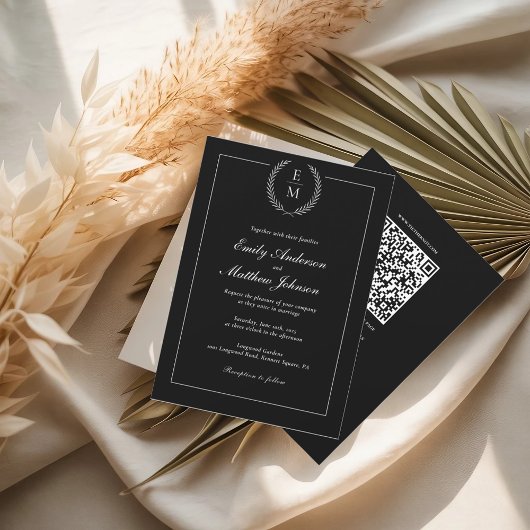 Black And White Wedding Invitation QR Code 招待状