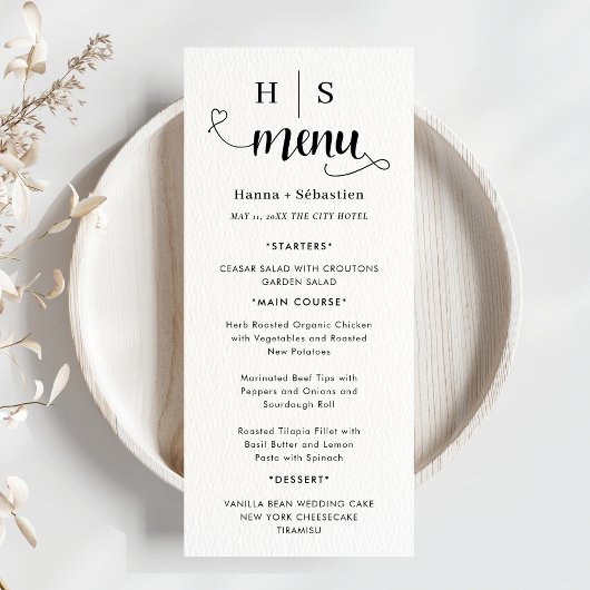 Black and White Wedding Menu メニュー