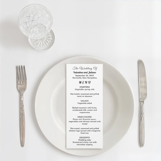 Black and White Wedding Menu Card メニュー