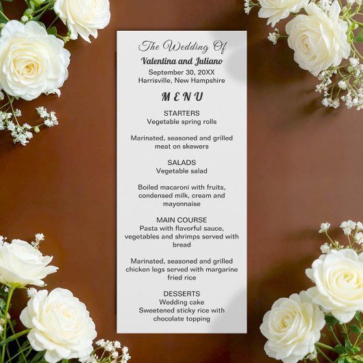 Black and White Wedding Menu Card メニュー