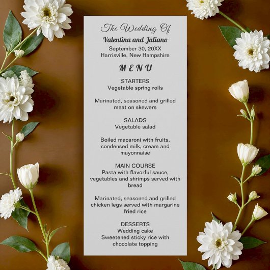 Black and White Wedding Menu Card メニュー
