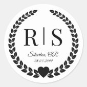 Black and White Wedding Monogram Initials ラウンドシール (正面)