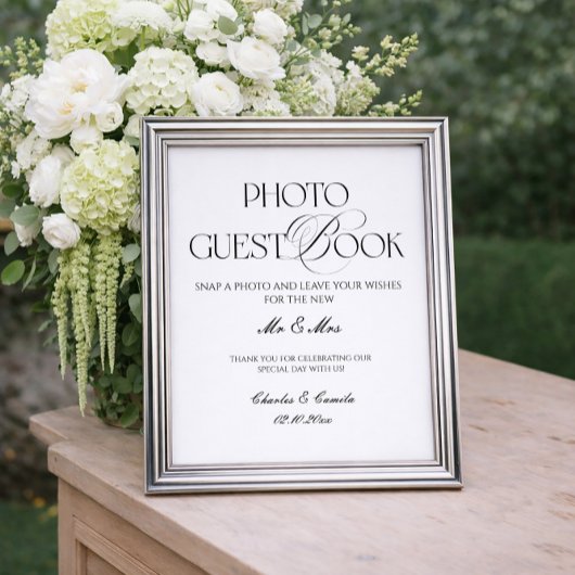 Black and White Wedding Photo Guest Book Poster ポスター