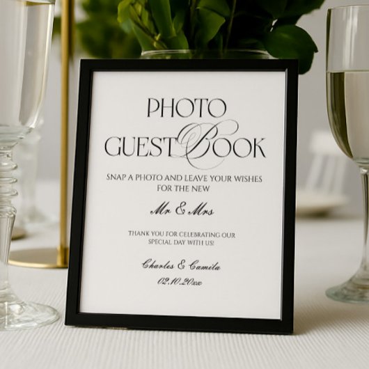 Black and White Wedding Photo Guest Book Poster ポスター