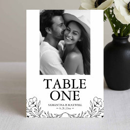 Black and White Wedding Photo Table Number Cards 招待状