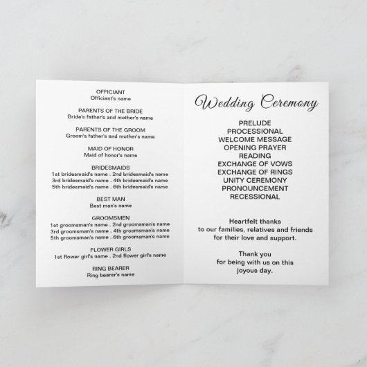 Black and White Wedding Program プログラム (内部)