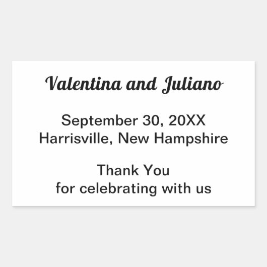Black and White Wedding Rectangle Favor Sticker 長方形シール (正面)
