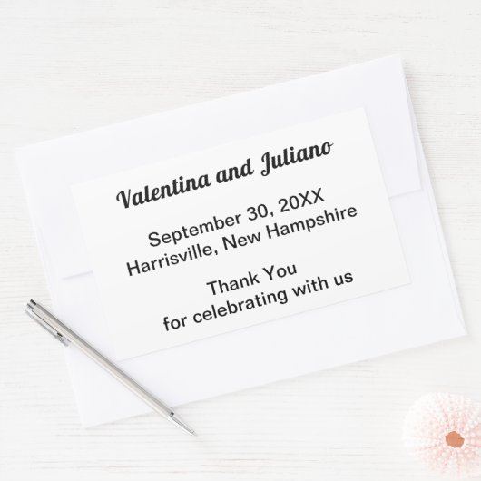Black and White Wedding Rectangle Favor Sticker 長方形シール (封筒)