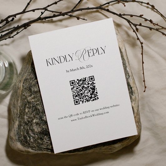 Black and White Wedding RSVP Qr Code エンクロージャーカード