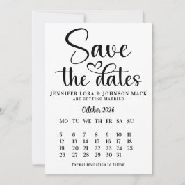 black and white wedding save the dates Calendar  セーブザデート