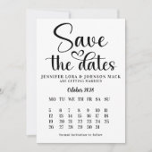 black and white wedding save the dates Calendar  招待状 (正面)