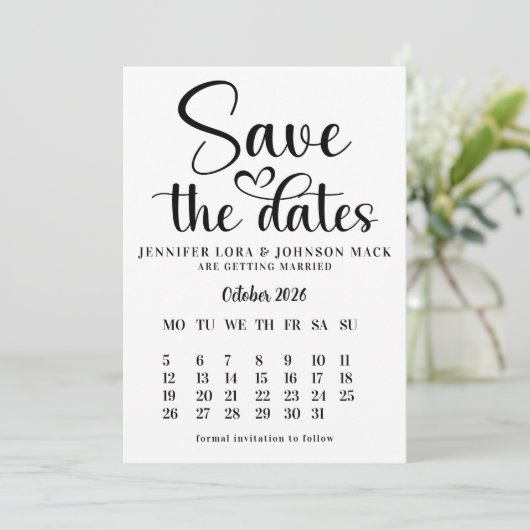 black and white wedding save the dates Calendar  招待状 (スタンド正面)