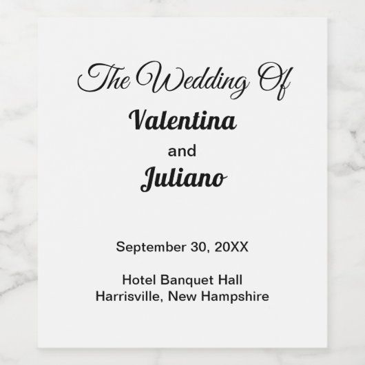 Black and White Wedding Wine Bottle Labels ワインラベル (シングルラベル)