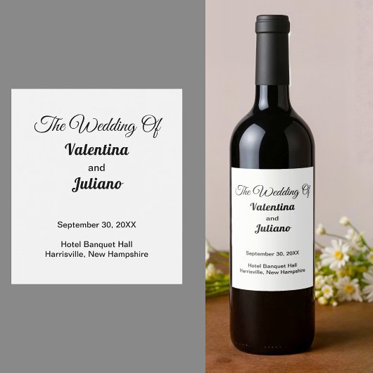 Black and White Wedding Wine Bottle Labels ワインラベル
