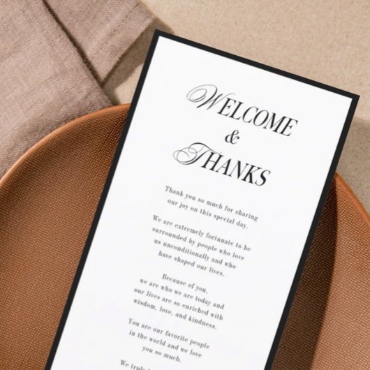 Black and White Welcome and Thanks Classic Wedding サンキューカード