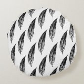 Black and White White Lily Leaf Print ラウンドクッション (裏面)
